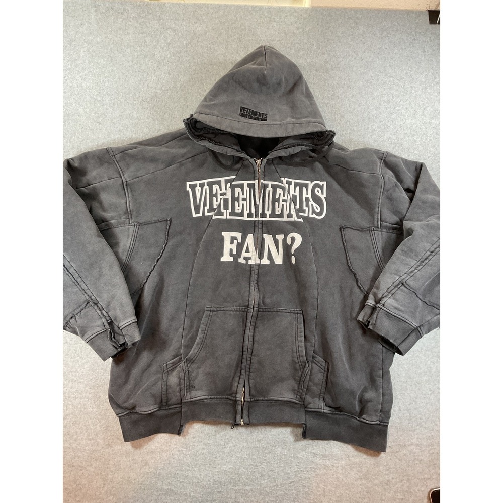 Vetements Limited Edition Fan Zip Up Hoodie Faded Black Unisex Garderobe L #615